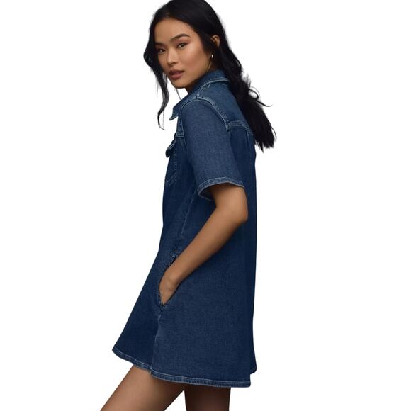 Pilcro Westley Regenerative Cotton Blue Denim Mini Dress Zip Small Short Sleeve - Picture 15 of 15